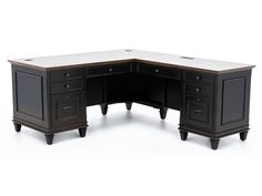 an office desk with two drawers on each side