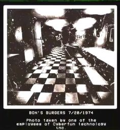 a black and white photo with the words bon's burgers on it