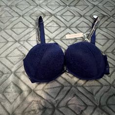 Beautiful Lacey Navy Blue Victoria’s Secret Bombshell Bra With Bling Straps New With Tags Never Worn Size 36d Elegant Stretch Blue Bra, Elegant Blue Stretch Bra, Victoria Secrets, Women's Intimates, Victoria’s Secret, Victoria's Secret, Color Blue, Navy Blue, Bra