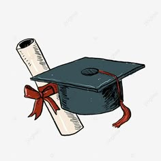 a graduation cap and diploma with a red ribbon