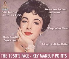 50s Make Up And Hair, Late 50s Makeup, 1950s Prom Makeup, 1954 Makeup, 1955 Makeup, 1959 Makeup, Retro Makeup Looks 1950s Vintage Style, 1950s Make Up