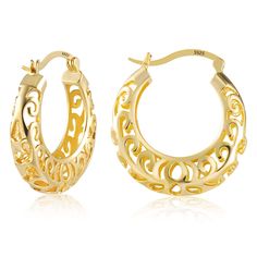 PRICES MAY VARY. 【Unique Design 】Filigree Hoops are one of the classical jewelry right now！These classical filigree hoop earrings are super cute and very lightweight so it does not pull the earlob down when wearing it. 【Long Lasting Color】These stunning hollow hoop earrings are made of solid brass and 14k gold plated to ensure a long lasting finish that is nickel free, lead free, and hypoallergenic. 925 sterling silver needles are absolutely safe for every sensitive skin. 【HYPOALLERGENIC EARRING Filigree Hoop Earrings, Chunky Gold Hoop Earrings, Chunky Hoop Earrings, Sterling Silver Hoop Earrings, Hypoallergenic Earrings, Sterling Silver Hoops, Silver Hoops, Gold Hoop Earrings, Silver Hoop Earrings