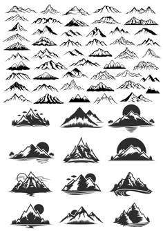 mountain silhouettes are shown in black and white