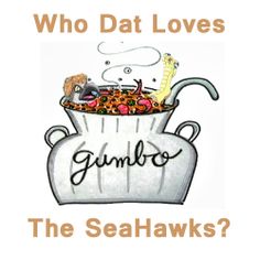 an image of a cartoon character in a pot with the words, who dat loves gumbo?