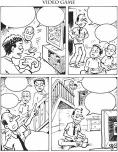 a comic strip with two men talking to each other and one man sitting on the floor