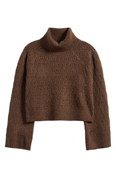 Chunky intricate stitching adds extra cozy points to a wool-kissed sweater knit to a cute, cropped length. 20" length (size Medium) Turtleneck Long sleeves Ribbed cuffs and hem 94% polyester, 6% wool Dry clean Imported Grey's Anatomy Derek, Dark Brown Sweater, Modern Harry Potter, Crop Turtleneck Sweater, Crop Turtleneck, Brown Turtleneck, Chunky Turtleneck Sweater, Cropped Turtleneck, Brown Fits