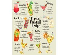 a poster with different types of cocktails and drinks on it's front page