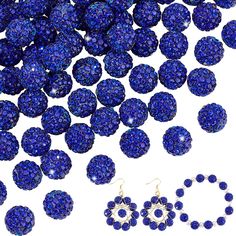 several pairs of blue crystal beads and earrings