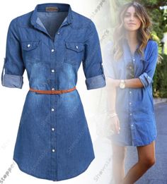 NEW Womens Longline Denim Shirt Dress Ladies Jean Dresses Size 8 10 12 14 | eBay Denim Shirt Dress Outfit, Jean Dress Outfits, Denim Shirt Dress Women, Style Shirt Dress, Chambray Denim Shirt, Jean Dresses, Shirt Dress Outfit, Womens Denim Dress, Womens Denim Shirt