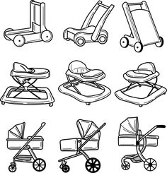 Handdraw doodle of baby walker and stroller Stroller Drawing, Ocean Printables, Quinny Stroller, Quad Stroller, Jeep Stroller, Yoyo Stroller, Pet Strollers, Twin Strollers, Isometric Drawing