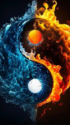 the fire and water yin yang symbol is depicted in this artistic photo, which appears to be made up of two different colors