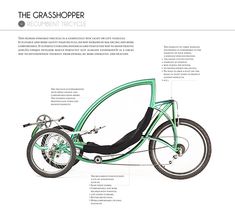 an image of a green bike that is in the shape of a recumbent tricycle