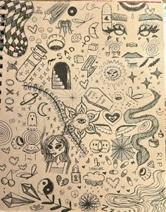 a drawing with many different things on it