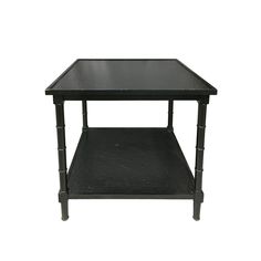 a small black table with two shelves on each side and one shelf below the top