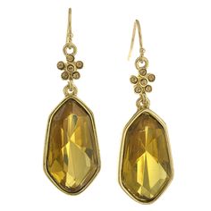 Topaz Gold-Tone Flower Crystal And Large Faceted Drop Earrings Petite Jewelry, Flower Crystal, Jewelry Flower, Vintage Style Earrings, Vintage Inspired Jewelry, Costume Jewelry Earrings, Nickel Free Earrings, Green Jewelry, Free Earrings