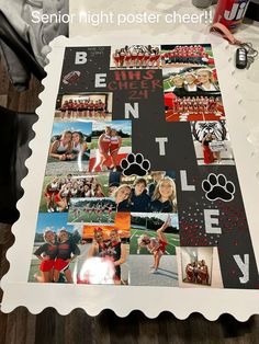 a collage of photos is displayed on a table with the words be mine and paw prints