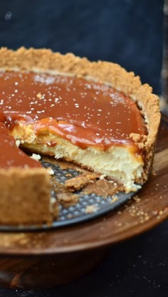 there is a chocolate pie on the plate