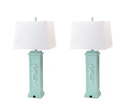 two green lamps sitting next to each other