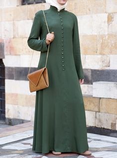 Elegant Button-up Outerwear With Placket, Colored Abaya, Classy Abaya, Muslim Long Dress, Sparkly Clutch, Forest Color, Muslimah Dress, Muslim Women Fashion, East Meets West