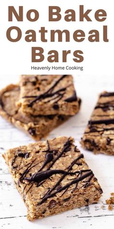 no bake oatmeal bars with chocolate drizzled on top