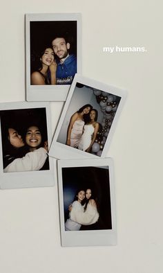 four polaroid photos of two people and one is holding a woman's head