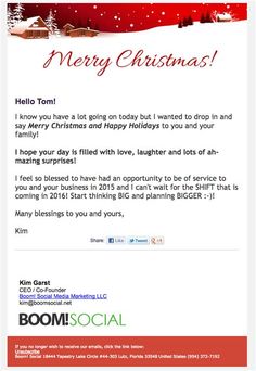 a christmas email from boom social