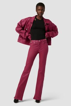 Description Streamlined and flattering, our Barbara High-Rise Bootcut Jean in moody Coated Beet Red is cut for a slim, contoured fit with subtle sheen. Features an elevated waistline and a gently flared leg with a clean hem. Product Details Front Rise: 10.25", Leg Opening: 19", Inseam: 34.5"Model Height 5'9"Model wearing size 25Measurements based on size 27 Fit & Care Content: 59% Cotton, 33%Modal, 6% Polyester 2% ElastaneMachine wash cold with like colorsDo not bleachTumble dry low or hang to d Outfit New Year, New Year Outfits, Coated Jeans, Outfits New Year, High Rise Bootcut Jeans, Family Women, New Years Outfit, Bootcut Jean, Denim Branding