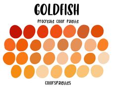 an orange and red color scheme with the words goldfish in black on white background