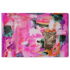 an abstract painting with pink and gold colors