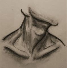 a black and white drawing of a woman's torso