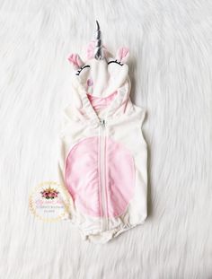 "PERSONALIZED UNICORN COSTUME ROMPER ROMPER: Super soft romper zipper enclosure and unicorn hat with silver horn and super cute ears. Don't forget the tail on back! :) Professionally heat pressed vinyl in pink color on back; \"Your little one's name+ the MAGICAL unicorn\" Please leave your little one's name to \" note to seller box\" during checkout~ and custom writing available but please convo before you place your order~ Size available 0-6 months, 6-12 months, 12-24 months, and 2T PROCESSING Halloween Costume Unicorn, Costume Unicorn, Unicorn Halloween Costume, Baby Costumes Girl, Unicorn Hat, Baby Costume, Unicorn Halloween, Unicorn Costume, Baby Girl Outfit