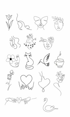 a bunch of drawings that are drawn in black and white