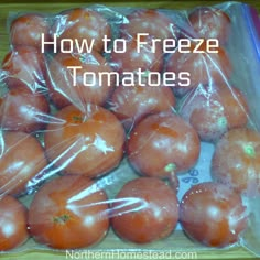 tomatoes wrapped in plastic with the words how to freeze tomatoes