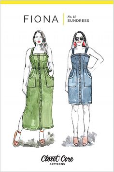 the front and back view of a women's dress sewing pattern