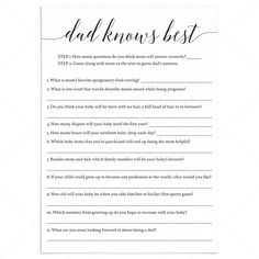 Editable baby shower games dad knows best by LittleSizzle Baby Shower Questions, Baby Shower Scramble, Wishes For Baby Cards, Baby Sprinkle Invitations, White Baby Showers, Couples Baby Showers, Fun Baby Shower Games, Funny Game, Simple Baby Shower