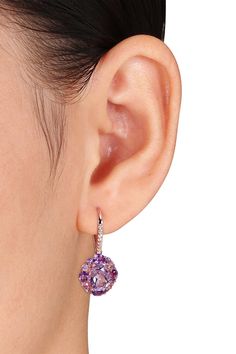 - Sterling silver amethyst, white topaz, and rose de France mixed halo prong set dangle earrings White Topaz Earrings, Sterling Silver Drop Earrings, Sky Blue Topaz, Leverback Earrings, Pearl Earrings Dangle, London Blue Topaz, London Blue, White Sapphire, White Topaz