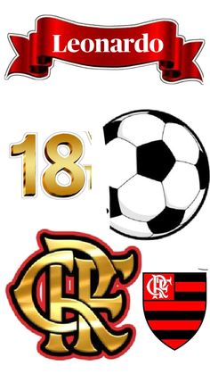 some soccer balls and emblems are shown in this graphic file, with the name leorado on it