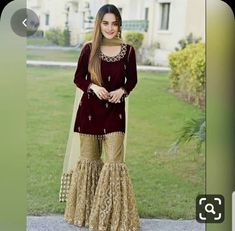 Gharara Designs, Sharara Designs, Pakistani Party Wear, Velvet Dress Designs, Gaun Fashion, Outfits Dress, Fashion Male, Pakistani Bridal Dresses, Designer Party Wear Dresses