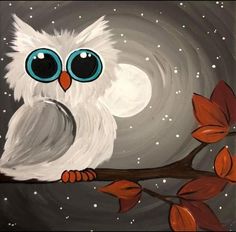 an owl is sitting on a branch in front of the night sky with stars and moon