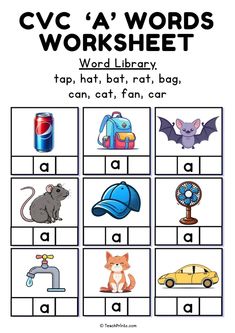 Get your free CVC worksheets here - including for all vowels (CVC A, E, I, O, U) with pictures and prompts. They're free to print pdfs, perfect for Pre-K and Kindergarten writing and early literacy learning! Cvc Worksheets Free, Kindergarten Small Groups, Letter D Worksheet, Dramatic Play Themes, Cvc Worksheets, Cvc Words Worksheets, Preschool Fine Motor, Phonics Kindergarten, Kindergarten Lessons