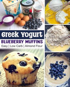 blueberry muffins are made with greek yogurt and fresh blueberries