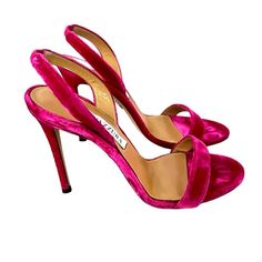 Velvet Upper With Leather Sole Made In Italy Sling-Back Styling Leather Footbed And Lining Rounded Toe With Stiletto Heel Like New Aquazzura Shoes, Sling Back, Pink Velvet, Stiletto Heel, Women's Shoes Sandals, Stiletto Heels, Shoes Sandals, In Italy, Like New