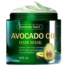 PRICES MAY VARY. Intensive Repair Treatment: Our Avocado Hair Mask enhances the look of hair damaged by environmental stressors, chemical processing and overexposure to the sun, through deeply immersive hydration and moisturization Texture Recovery Conditioning: Nurture rugged hair cuticles with our hair mask's pH balencing smoothening properties. Improve you hair's texture by allowing Essentially KateS' salon grade elixir to tame frizz and detangle your hair Strengthening and Protective Mask: P Avocado Oil Hair, Oil Hair Mask, Shea Butter Oil, Avocado Hair Mask, Avocado Hair, Ginger Oil, Hair Masks, Oil Hair, Protective Mask