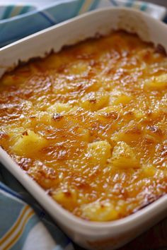 a casserole dish with pineapple in it