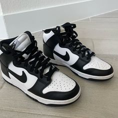 Nike Panda High Top Dunks Womens - Womens 9.5, Men’s 7.5 Worn Once!! Almost Brand New! Nike Panda High, Dunks High Top, High Top Dunks, Nike Dunks High, Dunks High, Nike Panda, Panda Dunks, Shoes Nike, Nike Dunks