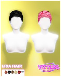 two white mannequins with pink and black hair on each one's head