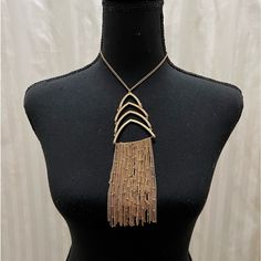 32 Inch Long Chain With 7 Inch Centerpiece Comprised Of Four Triangles With Goldtone Chain. For Purposes Of Illustration The Chain Was Shortened For Photos. Brand New. Excellent Condition. Long Gold Necklace, Gold Long Necklace, The Chain, Long Chain, Triangles, Womens Jewelry Necklace, Gold Tones, Gold Necklace, Jewelry Necklaces