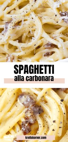 spaghetti alla carbonara with sauce and parmesan cheese