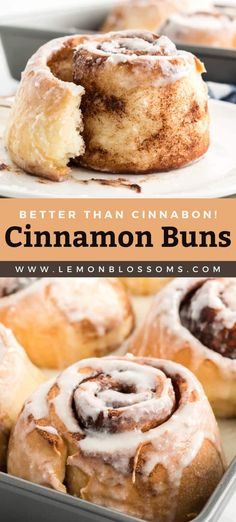 cinnamon buns with icing on top and the words better than cinnamon, cinnamon buns