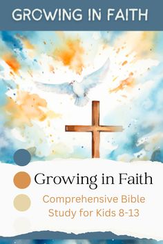 a cross with the words growing in faith and an image of a dove on it